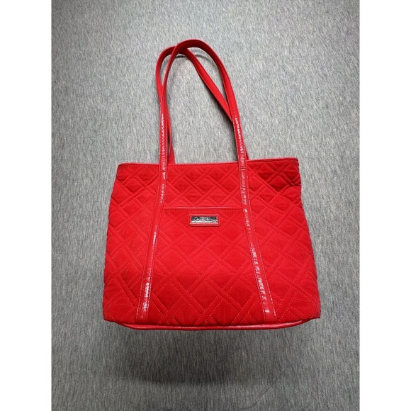 VERA BRADLEY SMALL TRIMMED VERA TOTE TANGO RED MICROFIBER RETIRED SIGNATURE - Picture 1 of 6